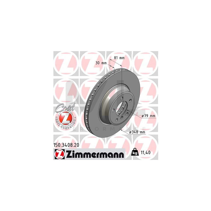 ZIMMERMANN COAT Z 150.3408.20 Brake Disc for BMW 7 (E65, E66, E67) Internally Vented, Coated, High-carbon  - 1 piece
