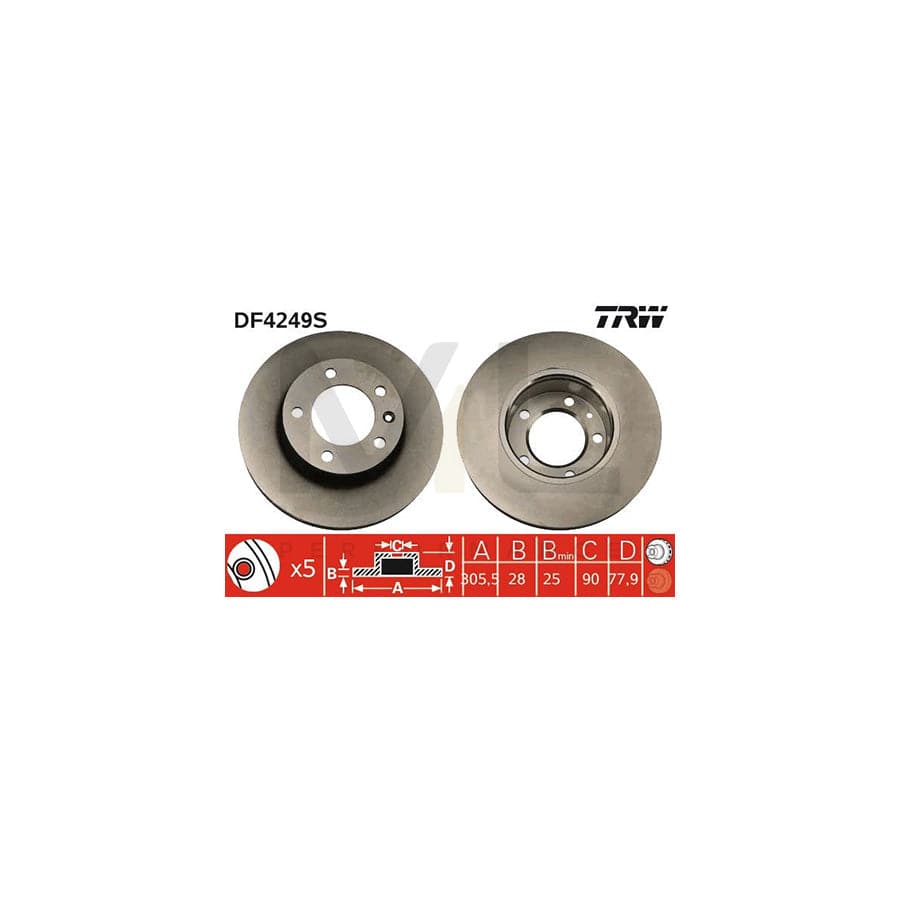 TRW DF4249S Brake Disc Vented, Painted  - 1 piece
