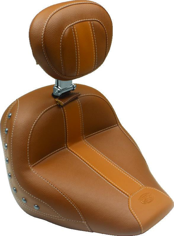 Mustang Motorcycle Mustang 15-21 Indian Scout Standard Touring Solo Seat w/Driver Backrest w/Studs - Brown