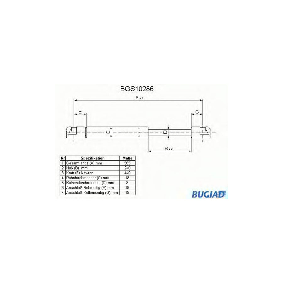 BUGIAD Bgs10286 Tailgate Strut for Peugeot 309 II Hatchback