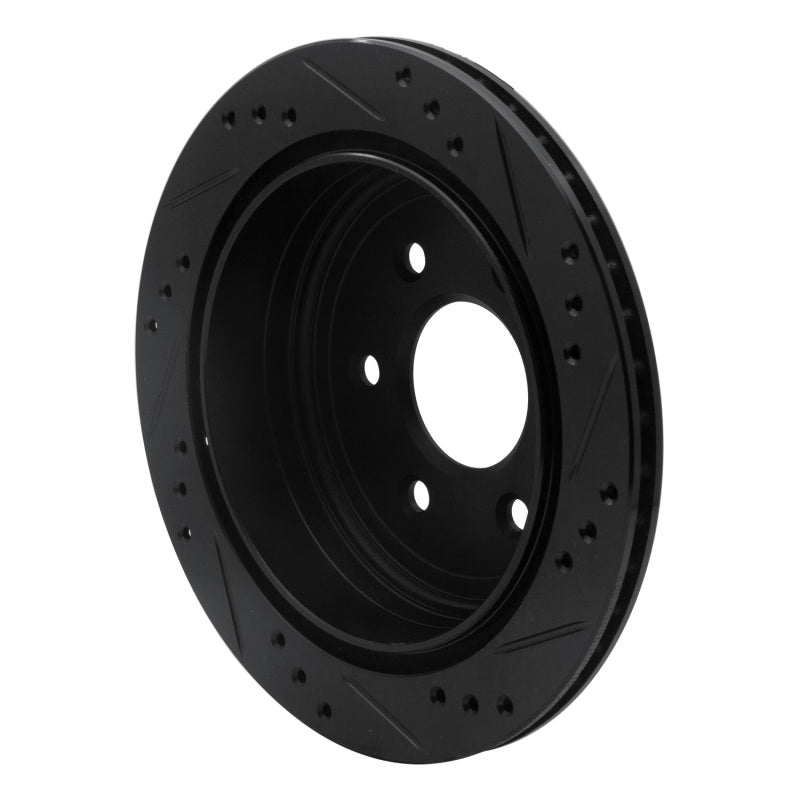 R1 Concepts R1 05-25 Nissan Frontier Rear Left Drilled & Slotted Black Brake Rotor