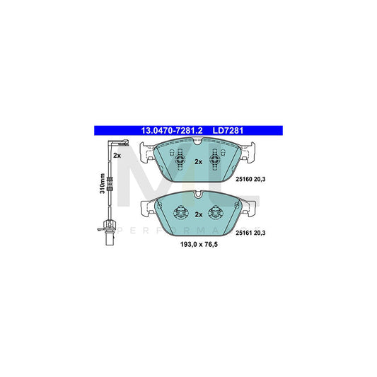 ATE Ceramic 13.0470-7281.2 Brake pad set for AUDI A8 D4 (4H2, 4H8, 4HC, 4HL) incl. wear warning contact