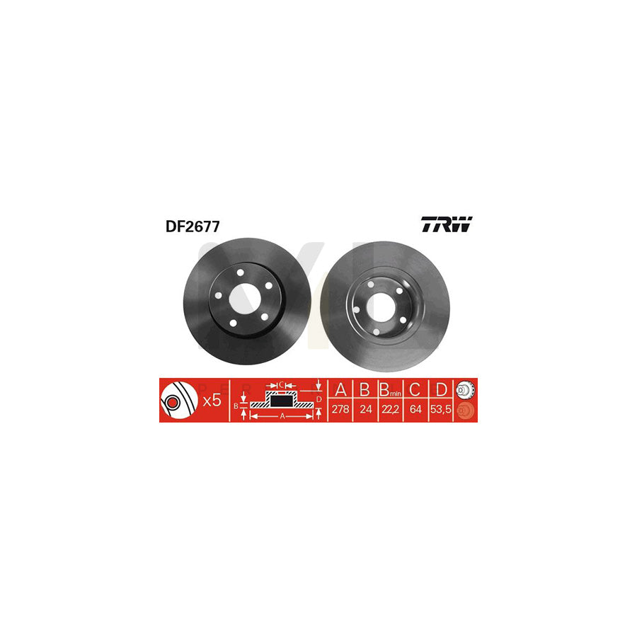 TRW DF2677 Brake Disc for FORD SCORPIO Vented  - 1 piece