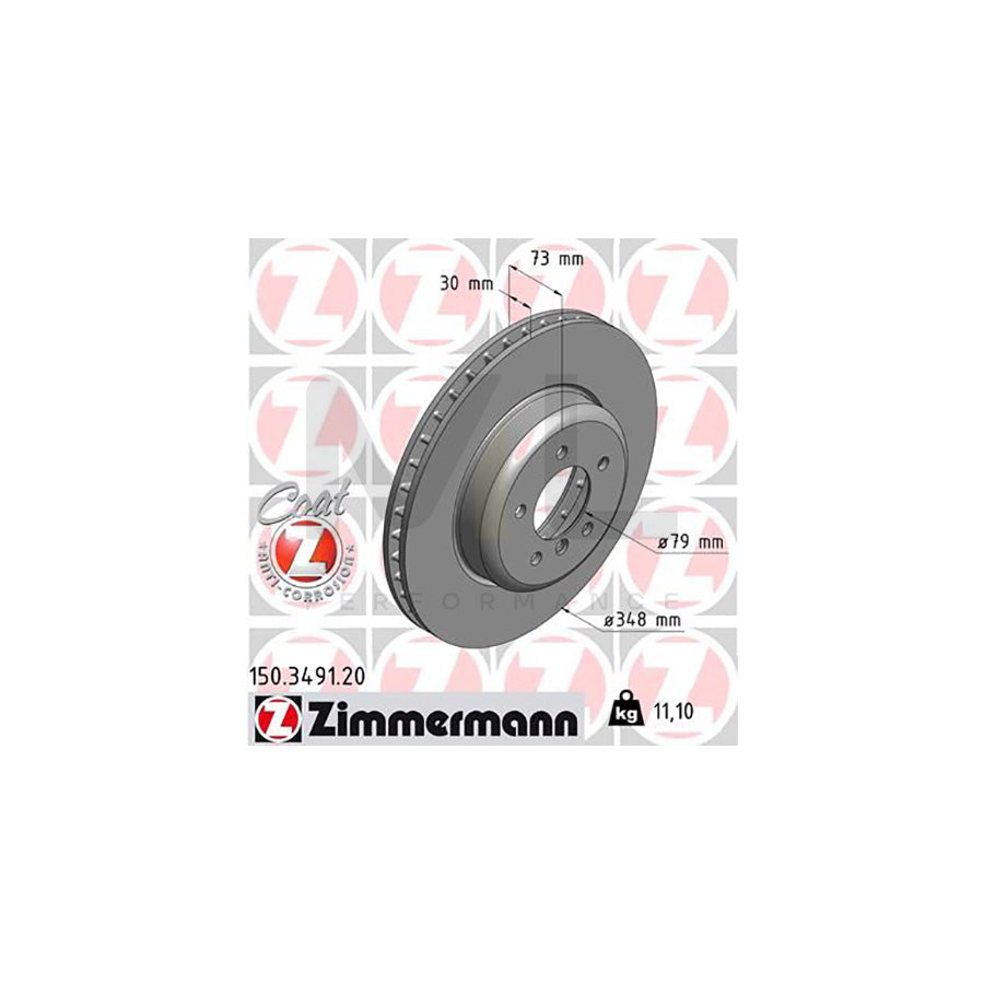 ZIMMERMANN COAT Z 150.3491.20 Brake Disc for BMW Z4 Roadster (E89) Internally Vented, Coated, High-carbon  - 1 piece