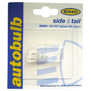 RING RU501 12V 5W W5W Capless W2.1 x 9.5d Side & Tail/Panel/Interior