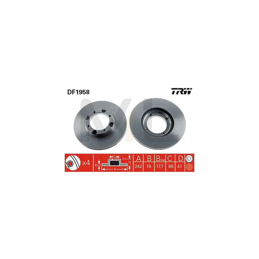 TRW DF1958 Brake Disc Vented, Painted  - 1 piece