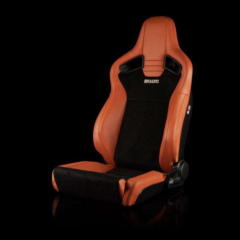 BRAUM Elite V2 Series Sport Reclinable Seats (British Tan Leatherette Black Suede Low Bolster Version) - Priced Per Pair