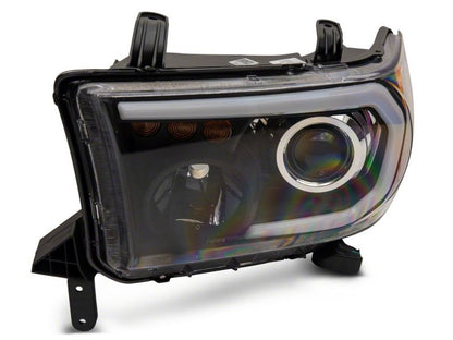 Raxiom 07-13 Toyota Tundra Axial Series Projector Headlights w/ LED Bar- Black Housing (Clear Lens)
