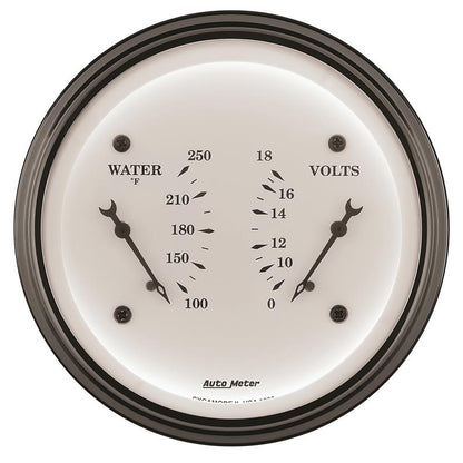 AutoMeter Gauge Dual Wtmp & Volt 3-3/8in. 250 Deg. F & 18V Elec Old Tyme White