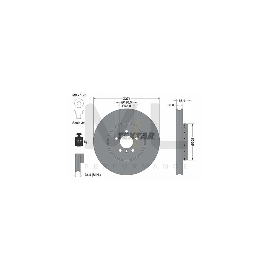 TEXTAR PRO+ 92266125 Brake Disc Internally Vented, Two-piece brake disc, Coated, High-carbon, with bolts/screws, without wheel hub, without wheel studs