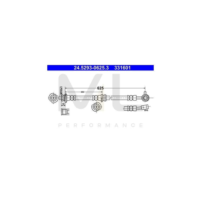 ATE 24.5293-0625.3 Brake Hose for NISSAN Qashqai II (J11) 625mm, M10x1