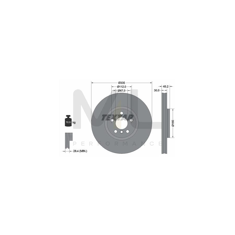 TEXTAR 92316205 Brake Disc Internally Vented, Coated, High-carbon, without wheel hub, without wheel studs  - 1 piece