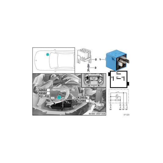 Genuine BMW 61366915327 E36 F31 RR4 Relay, Make Contact, Sky-Blue (Inc. Ghost, X1 28i & 318td)