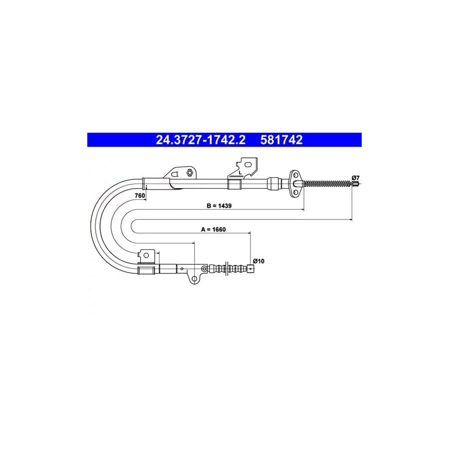 ATE 24.3727-1742.2 Hand Brake Cable for Nissan Almera