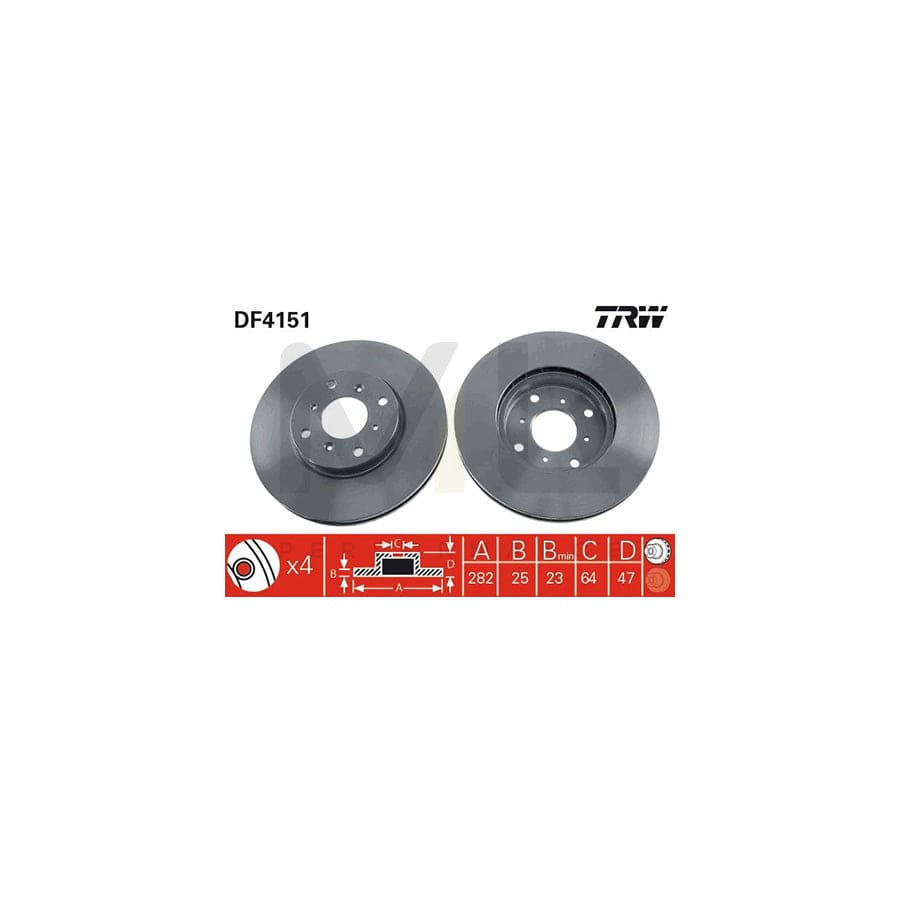 TRW DF4151 Brake Disc for HONDA ACCORD Vented, Painted  - 1 piece