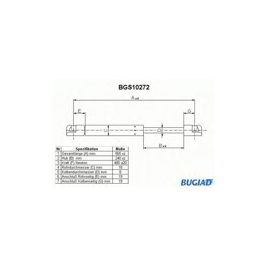 BUGIAD Bgs10272 Tailgate Strut for Peugeot 309 II Hatchback