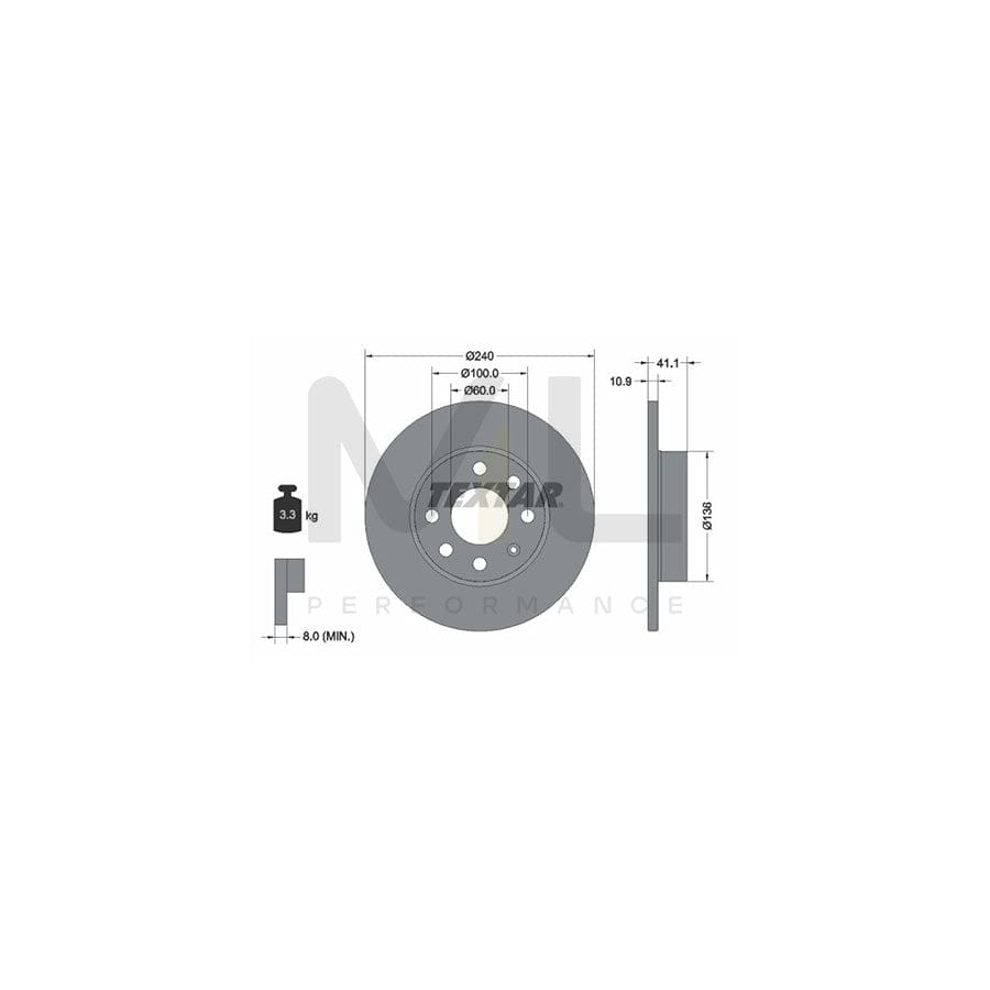 TEXTAR 92111300 Brake Disc for OPEL CORSA Solid, without wheel hub, without wheel studs  - 1 piece