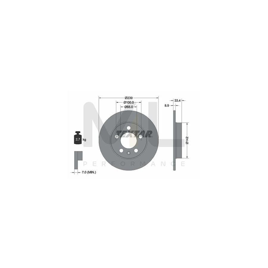 TEXTAR 92105800 Brake Disc Solid, without wheel hub, without wheel studs  - 1 piece