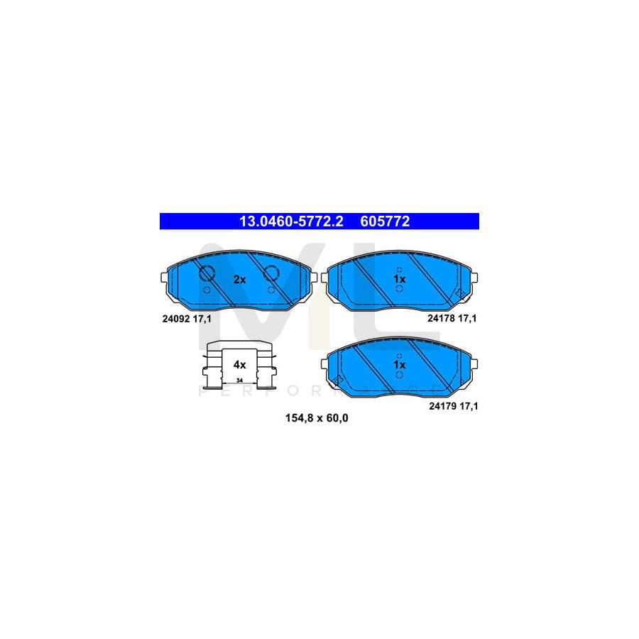 ATE 13.0460-5772.2 Brake pad set for KIA Sorento I (JC) with acoustic wear warning, with accessories