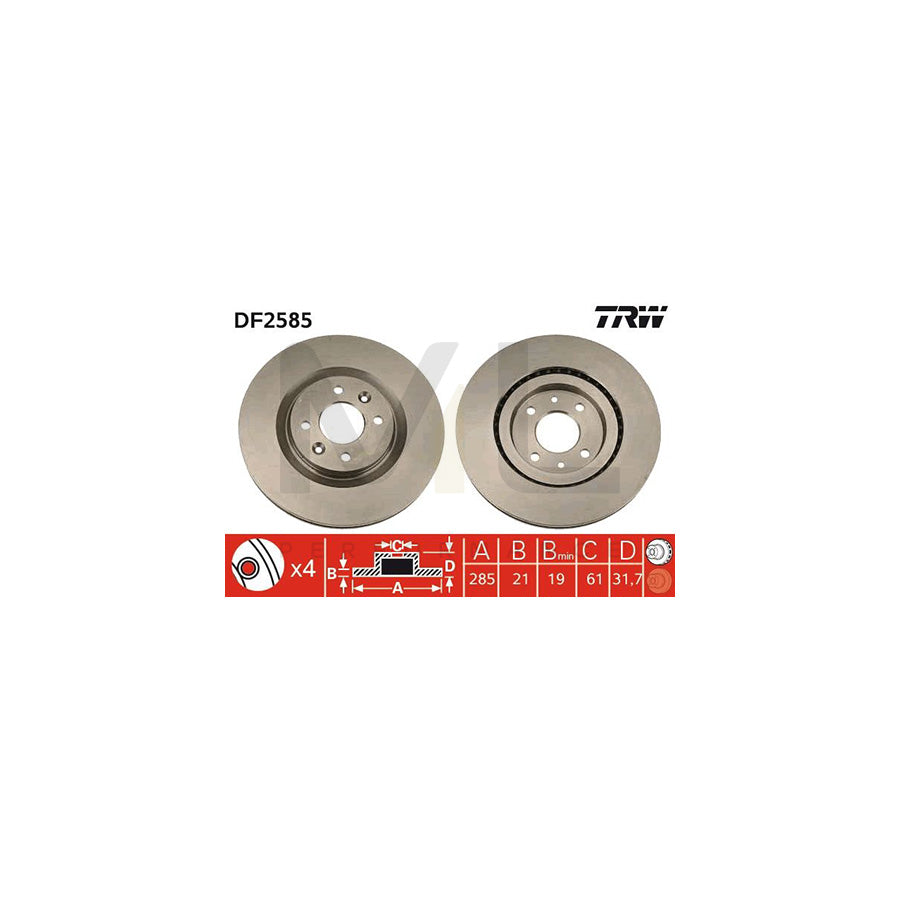 TRW DF2585 Brake Disc for RENAULT 21 Vented  - 1 piece