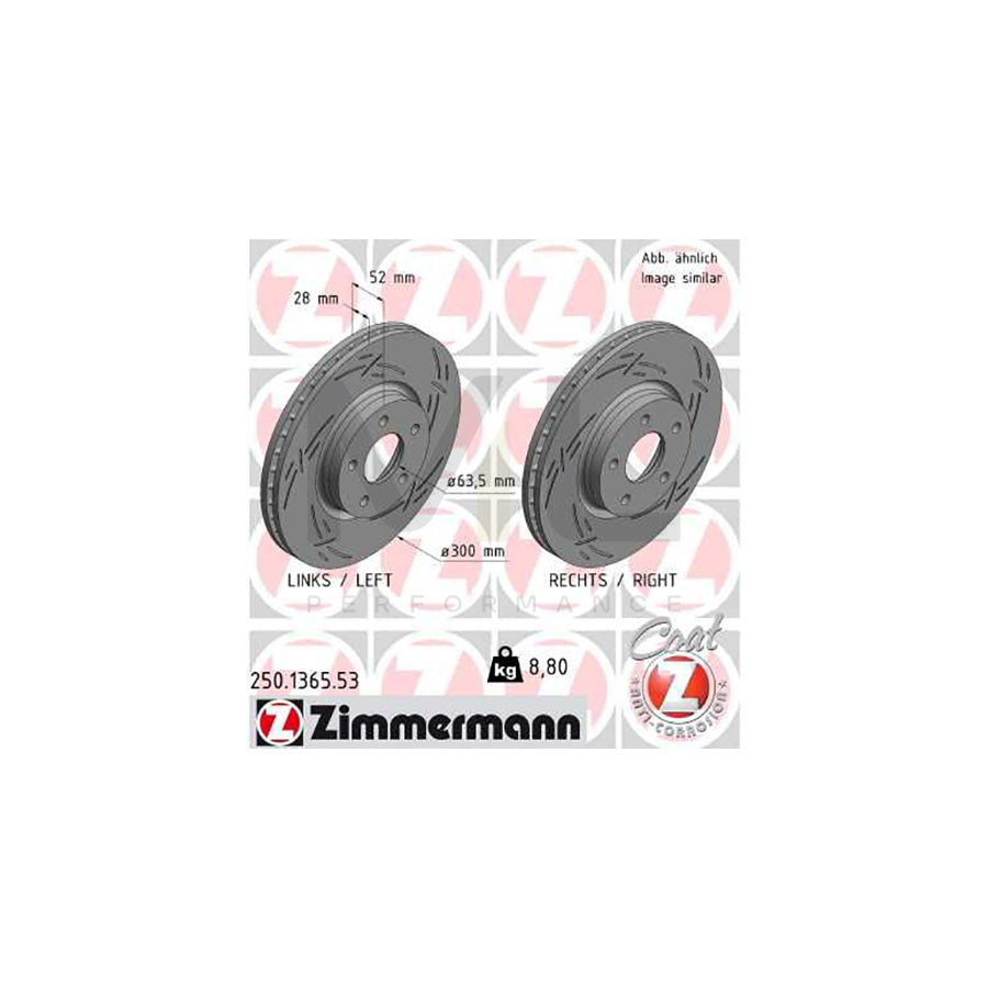 ZIMMERMANN 250.1365.53 Brake Disc for FORD MONDEO Internally Vented, Slotted, Coated, High-carbon  - 1 piece