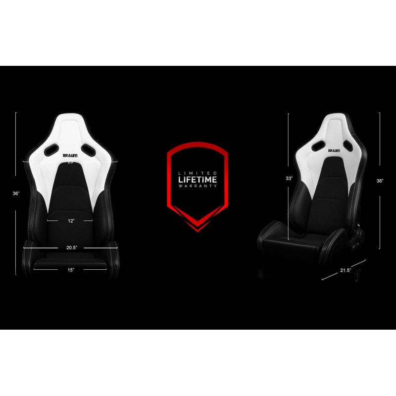 BRAUM Falcon-S Series Reclinable Composite Seats (White Leatherette Alcantara Inserts White Stitching) – Priced Per Pair