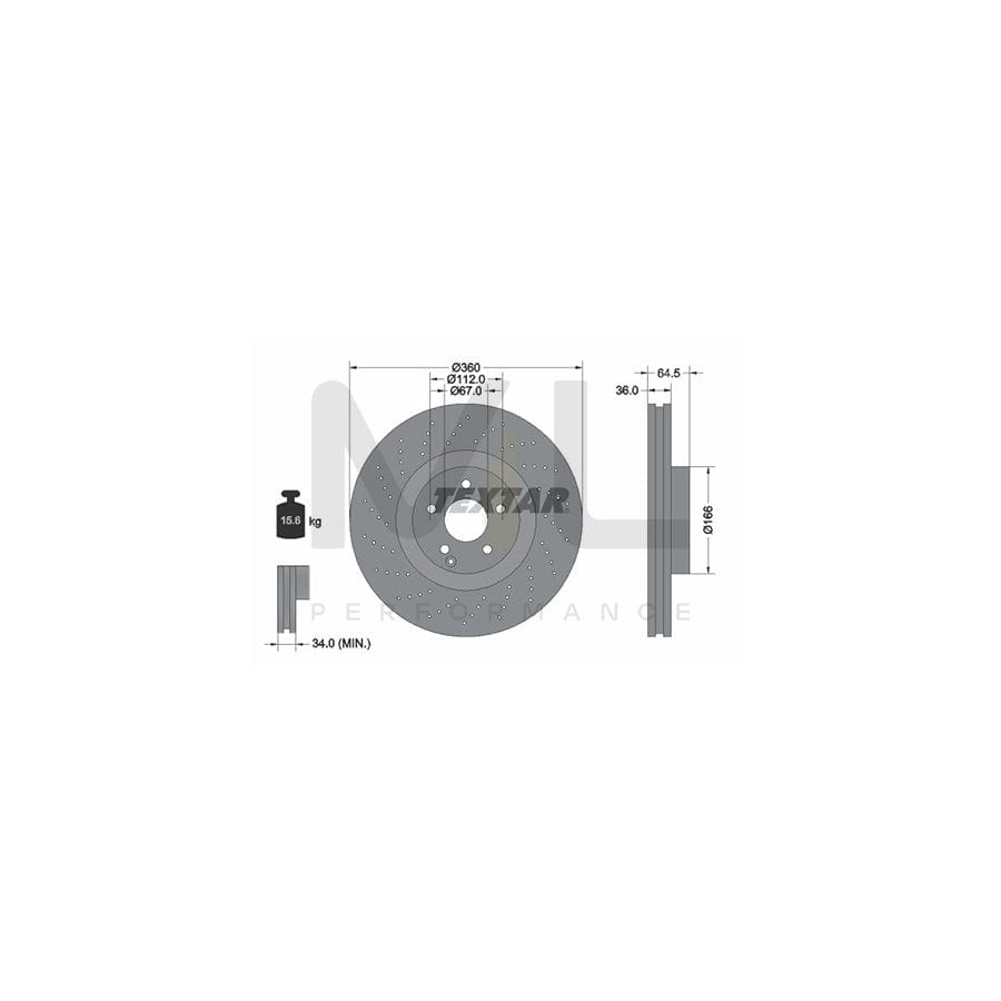 TEXTAR PRO+ 92120305 Brake Disc Internally Vented, Perforated, Coated, High-carbon, without wheel hub, without wheel studs  - 1 piece