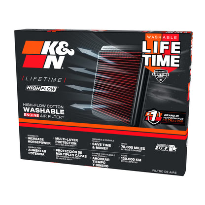 K&N 33-3184 High-Flow Original Lifetime Engine Air Filter - RENAULT ARKANA L4-1.6L F/I