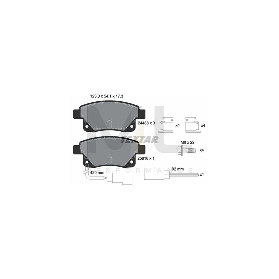 TEXTAR 2448601 Brake pad set for FORD TRANSIT incl. wear warning contact, with brake caliper screws, with accessories