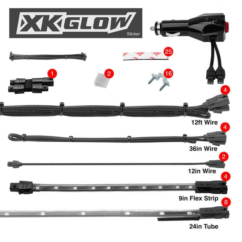 XKGLOW XK Glow Strip Single Color Underglow LED Accent Light Car/Truck Kit Green - 8x24In Tube + 4x8In