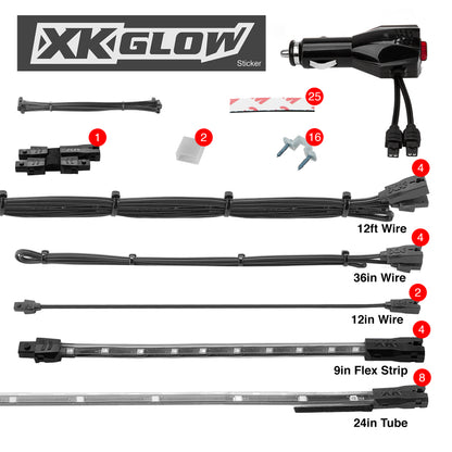 XKGLOW XK Glow Single Color XKGLOW UnderglowLED Accent Light Car/Truck Kit Blue - 8x24In Tube + 4x8In Strip