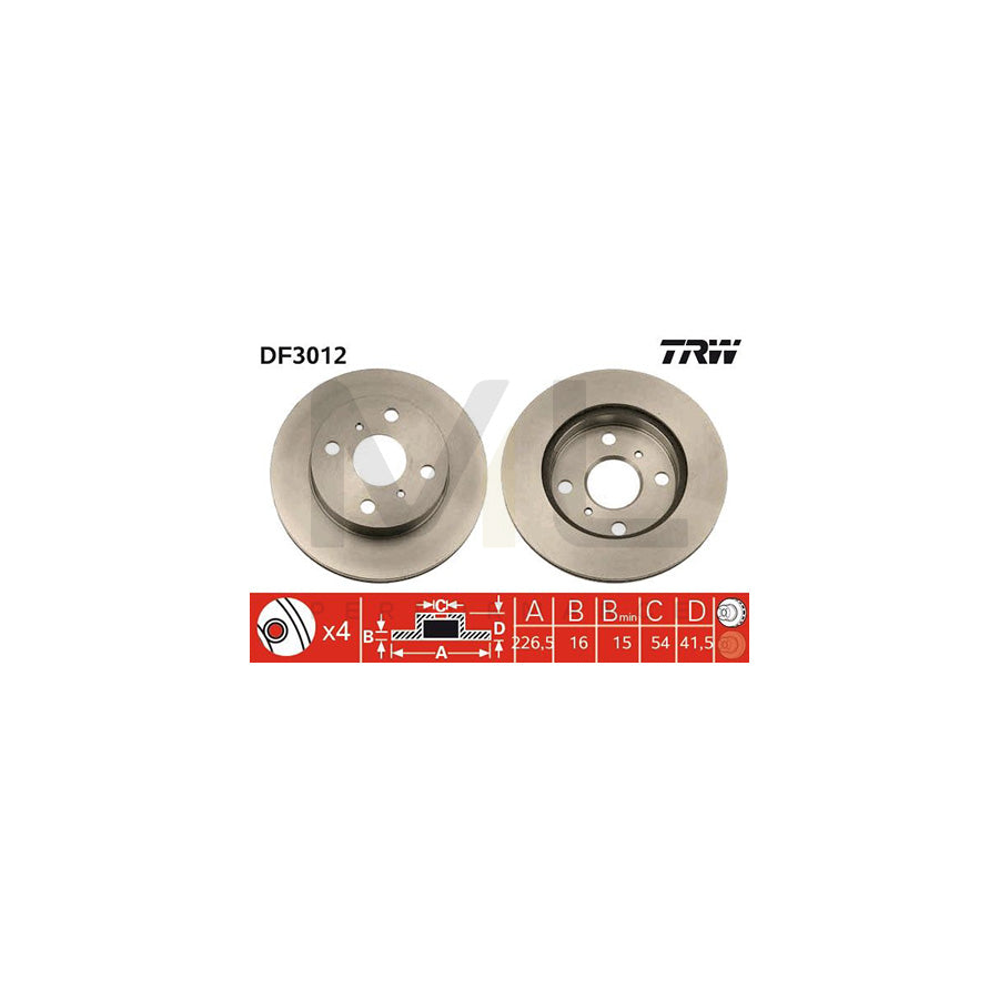 TRW DF3012 Brake Disc for TOYOTA Starlet III Hatchback (P70) Vented  - 1 piece