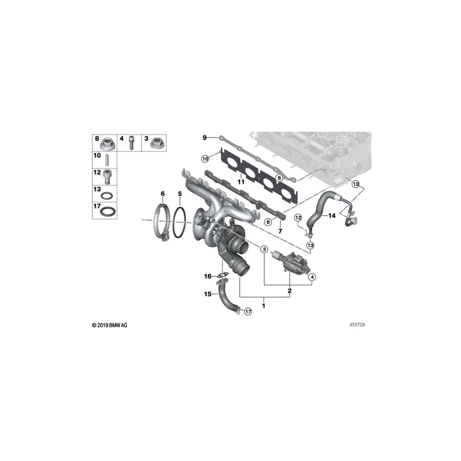Genuine BMW 11657637563 F32 F34 F22 Turbocharger With Exhaust Manifold (Inc. 230i, X3 30i & 220i)