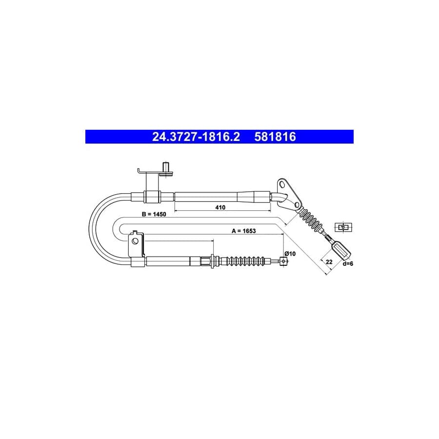 ATE 24.3727-1816.2 Hand Brake Cable for Mazda 323