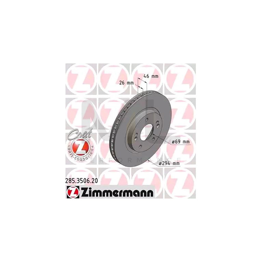 ZIMMERMANN COAT Z 285.3506.20 Brake Disc for HYUNDAI Santa Fe I (SM) Internally Vented, Coated  - 1 piece