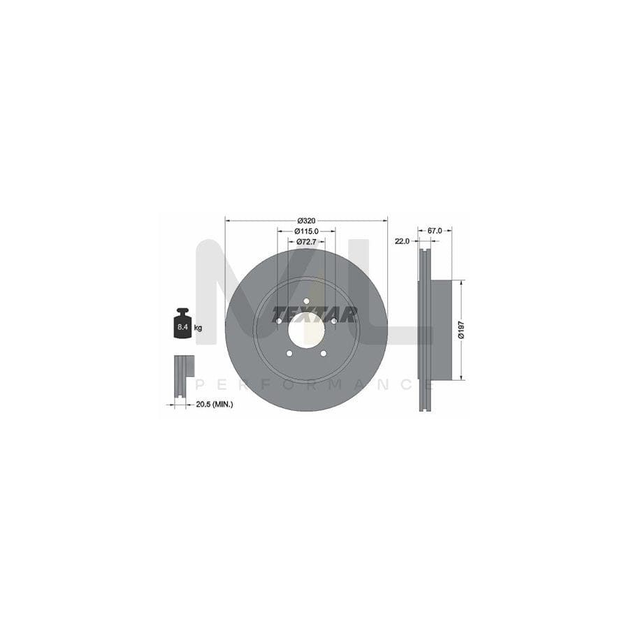 TEXTAR PRO 92177203 Brake Disc Internally Vented, Coated, without wheel hub, without wheel studs  - 1 piece