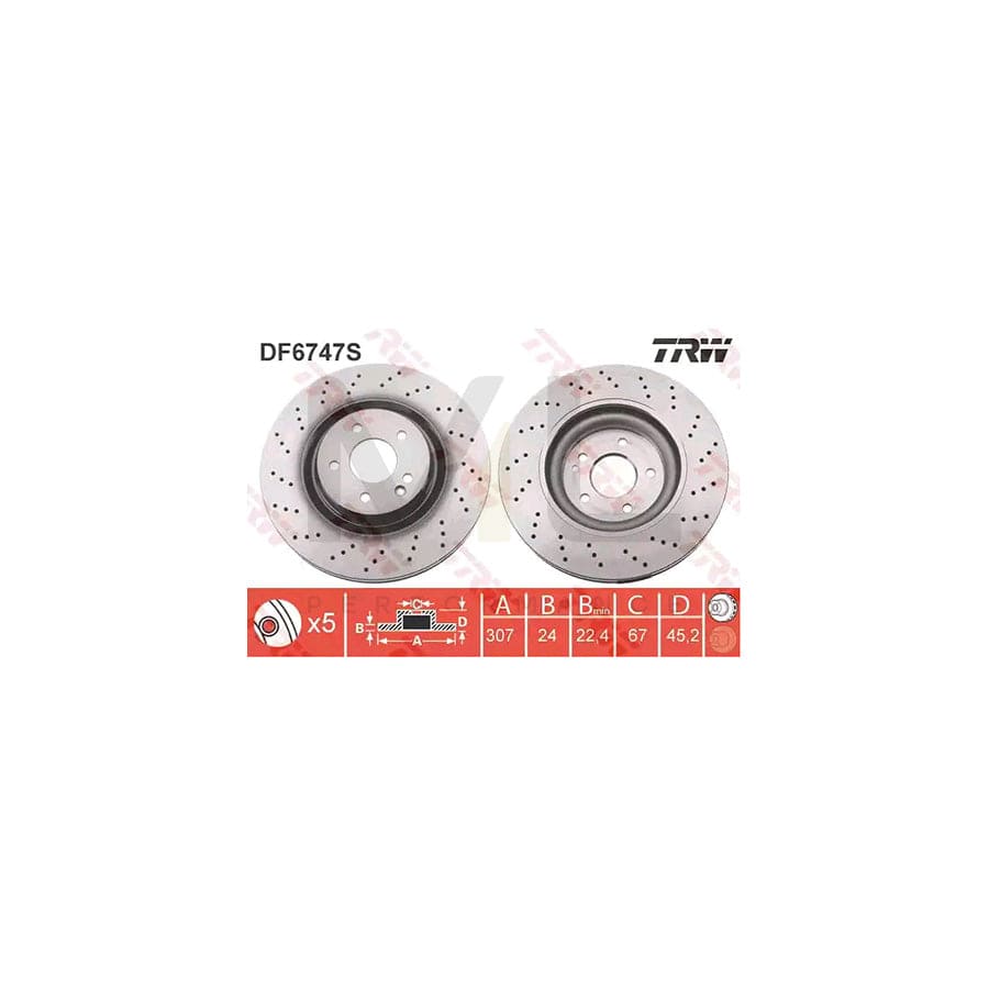 TRW DF6747S Brake Disc Vented, Painted  - 1 piece