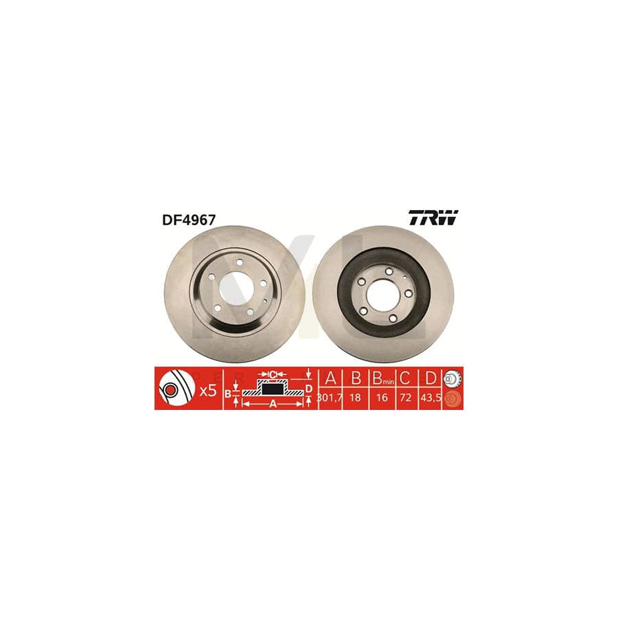 TRW DF4967 Brake Disc for MAZDA RX-8 (SE, FE) Vented, Painted  - 1 piece