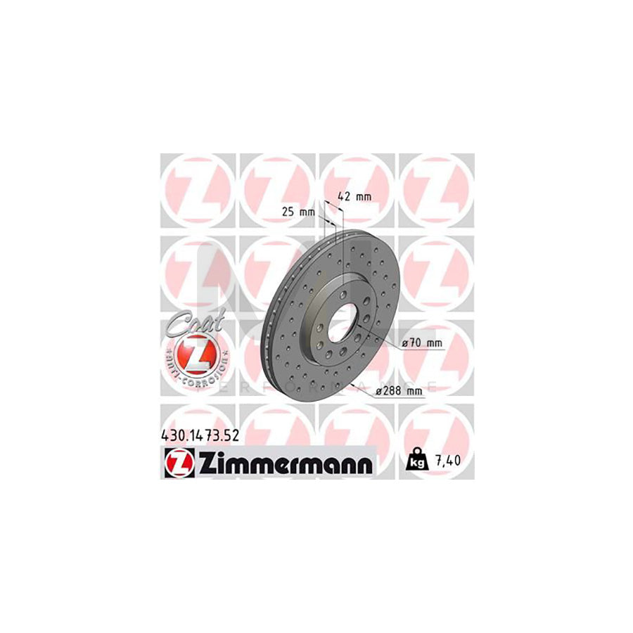ZIMMERMANN SPORT COAT Z 430.1473.52 Brake Disc Internally Vented, Perforated, Coated, High-carbon  - 1 piece