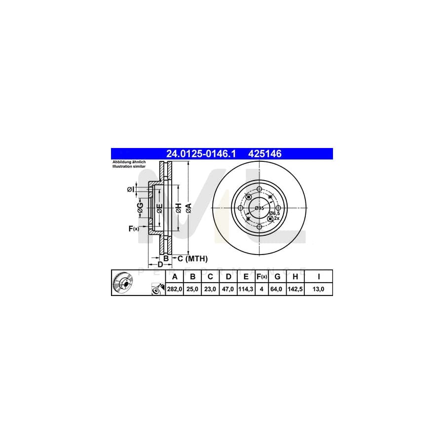 ATE 24.0125-0146.1 Brake Disc for HONDA ACCORD Vented, Coated  - 1 piece