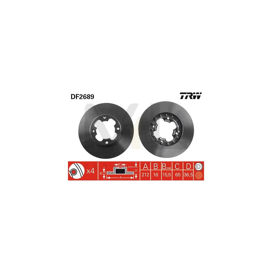 TRW DF2689 Brake Disc Vented, Painted  - 1 piece