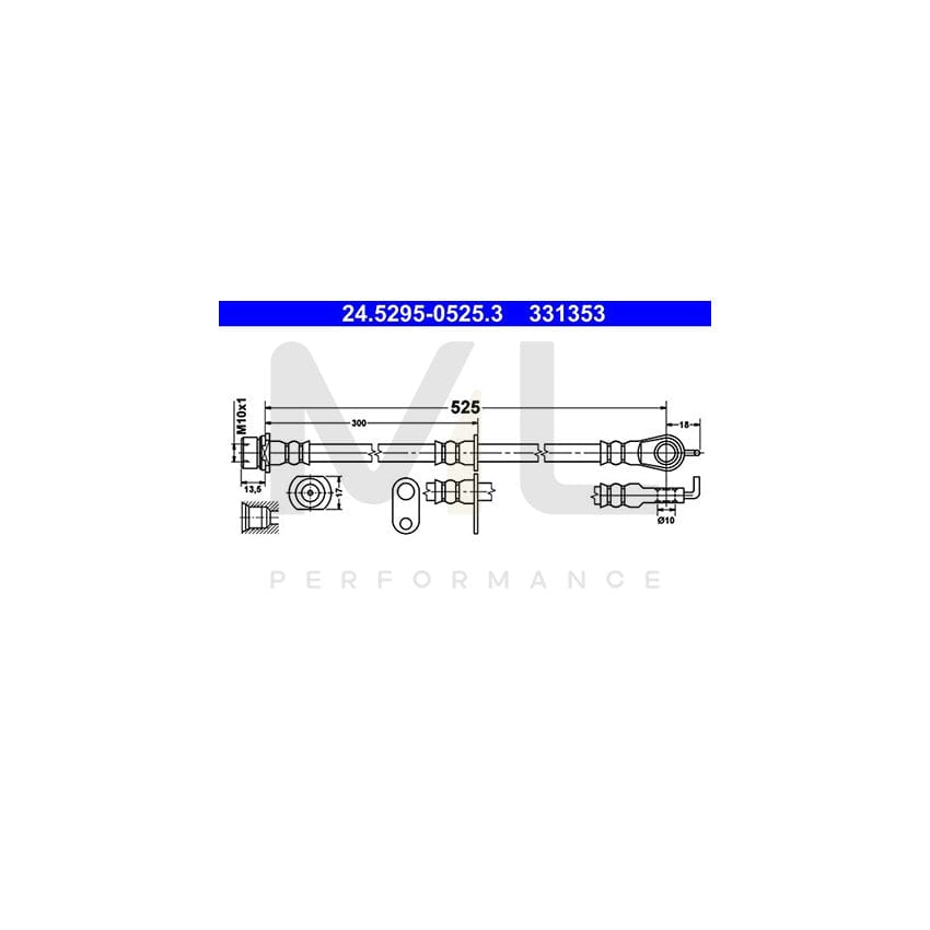 ATE 24.5295-0525.3 Brake Hose for TOYOTA Yaris I Hatchback (P1) 525mm, M10x1