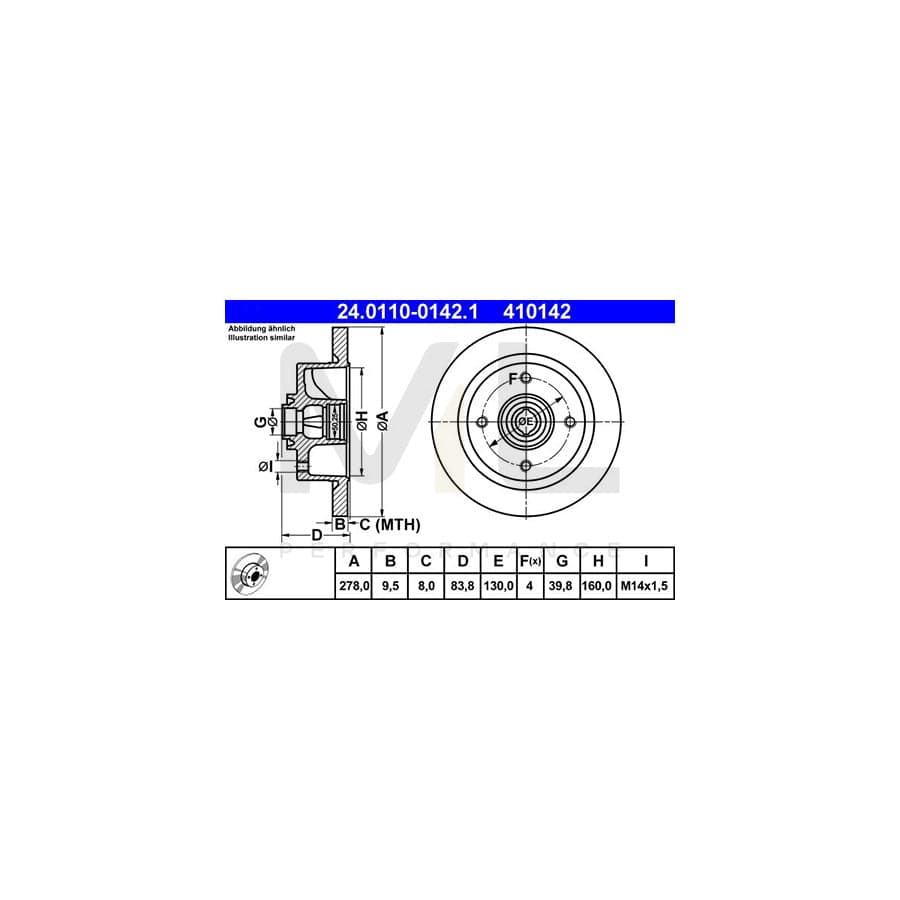 ATE 24.0110-0142.1 Brake Disc Solid  - 1 piece