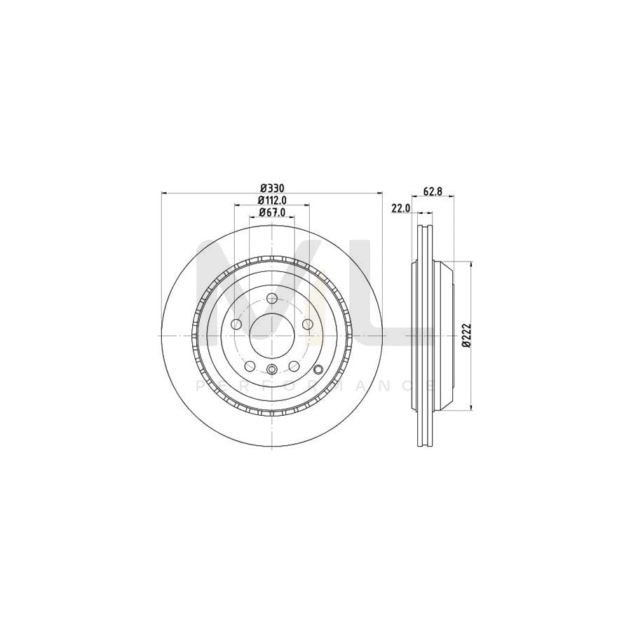 HELLA PRO High Carbon 8DD 355 128-611 Brake Disc Externally Vented, Coated, High-carbon, without wheel hub, without wheel studs | ML Performance Car Parts