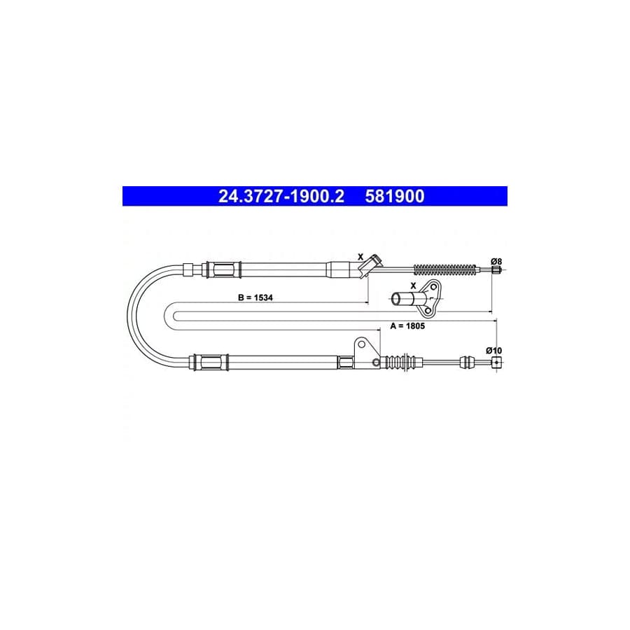 ATE 24.3727-1900.2 Hand Brake Cable for Toyota Avensis