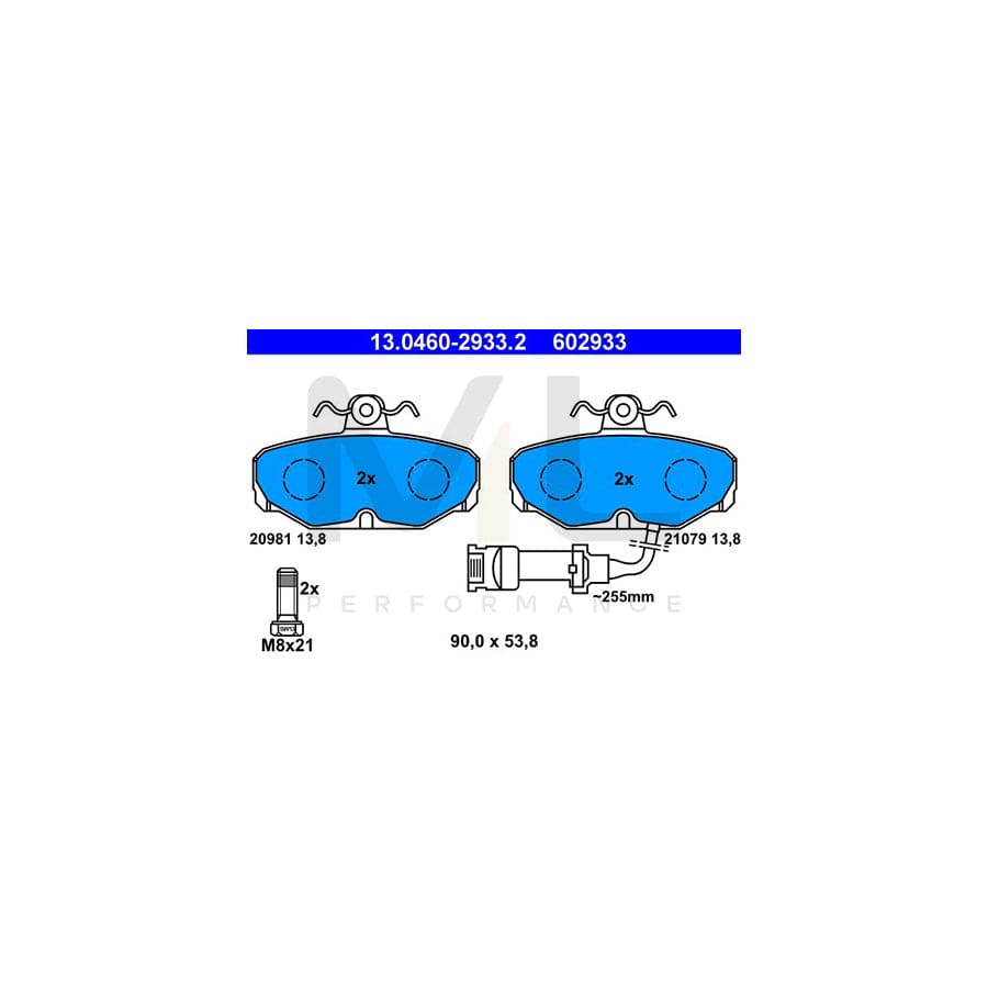 ATE 13.0460-2933.2 Brake pad set incl. wear warning contact, with brake caliper screws
