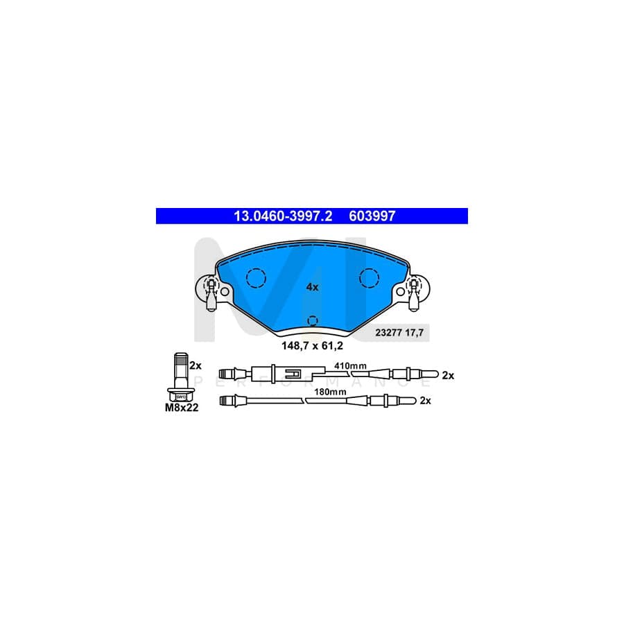ATE 13.0460-3997.2 Brake pad set for CITRO?? C5 incl. wear warning contact, with brake caliper screws