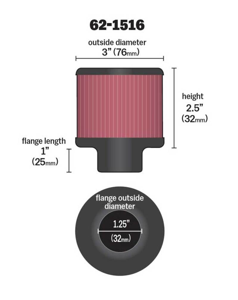 K&N Engineering K&N 1in Flange L x 3in OD x 2.5in Height Clamp On Crankcase Vent Filter