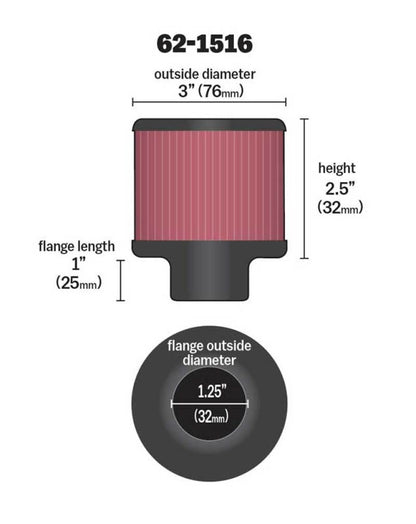 K&N Engineering K&N 1in Flange L x 3in OD x 2.5in Height Clamp On Crankcase Vent Filter
