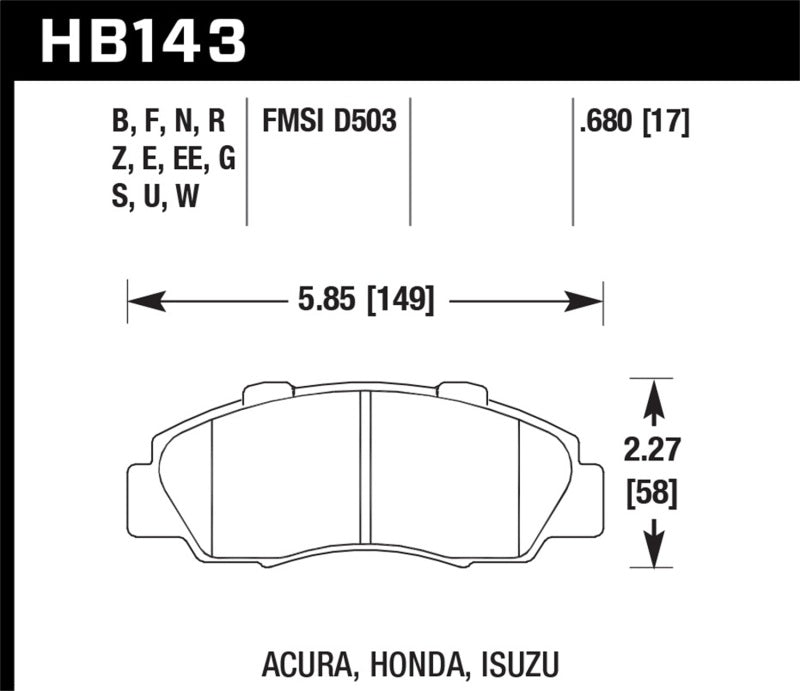Hawk Performance Hawk 97-01 Honda Prelude Blue 9012 Street Front Brake Pads